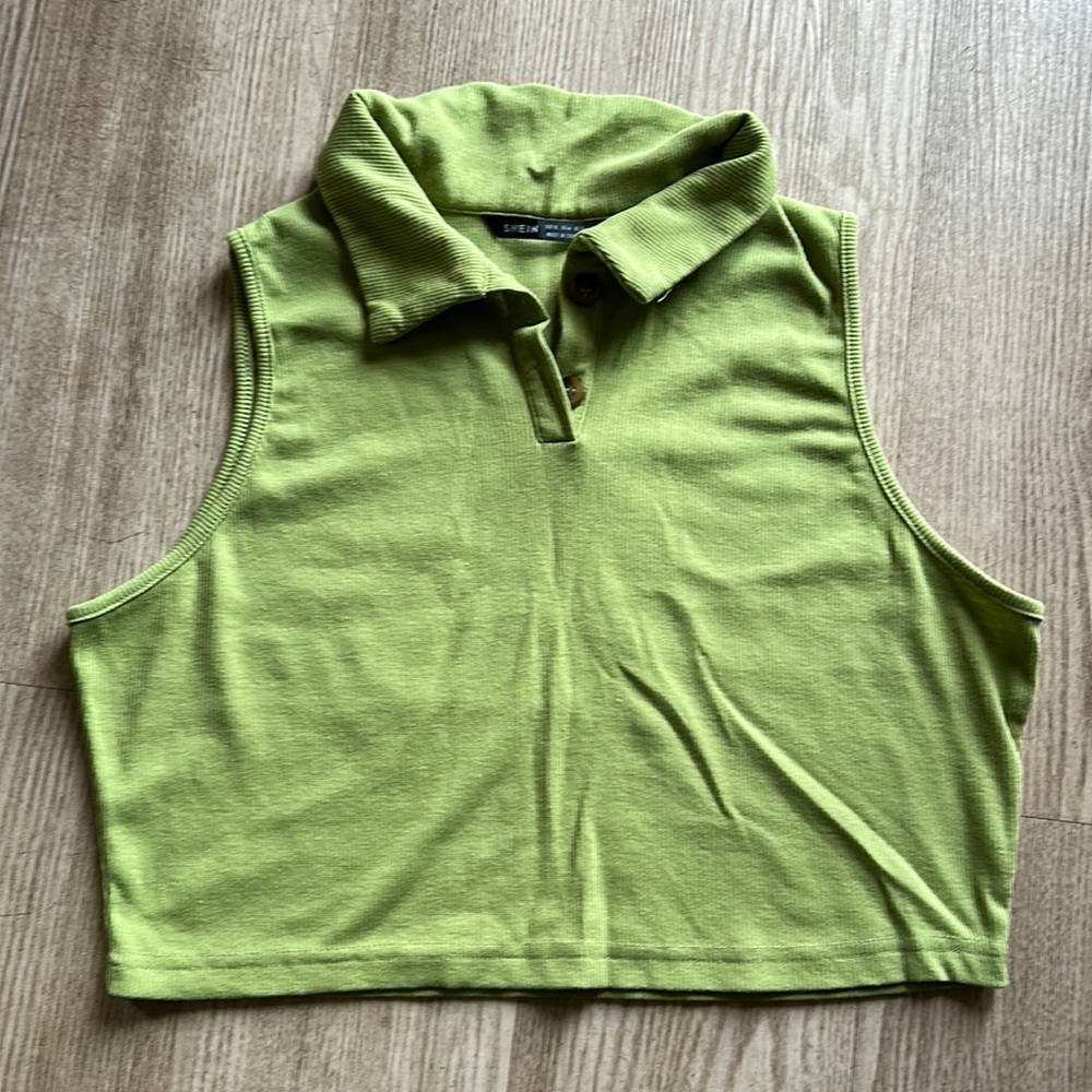 Lime Green Collared Tank Crop Top